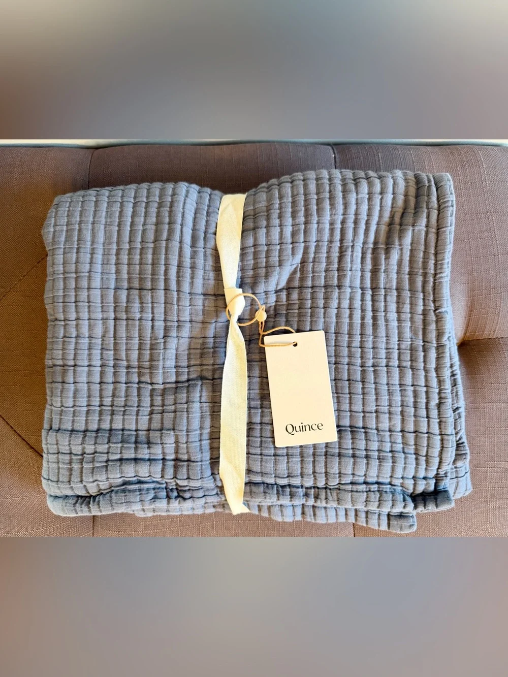 NWT Quince Organic Ribbed Cotton Sham Set in Mineral Blue!